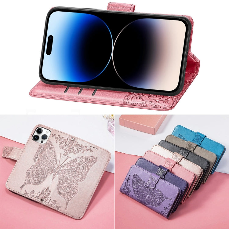 For iPhone 14 Pro Butterfly Embossing Leather Case