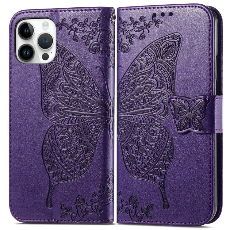 For iPhone 14 Pro Butterfly Embossing Leather Case