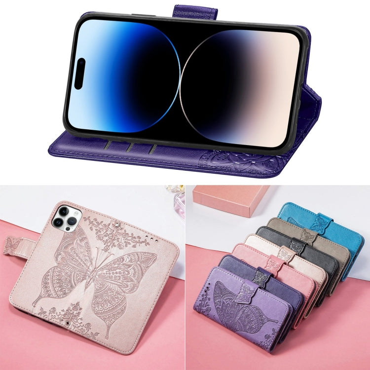 For iPhone 14 Pro Butterfly Embossing Leather Case