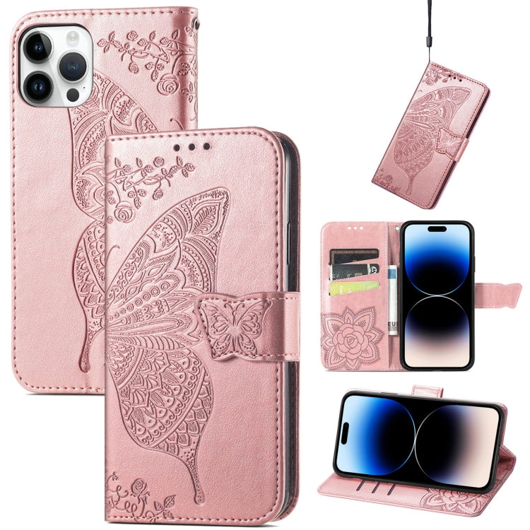 For iPhone 14 Pro Butterfly Embossing Leather Case
