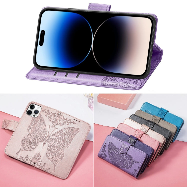 For iPhone 14 Pro Butterfly Embossing Leather Case