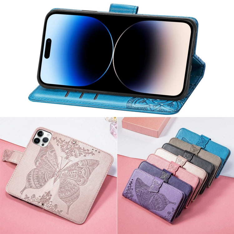 For iPhone 14 Pro Butterfly Embossing Leather Case
