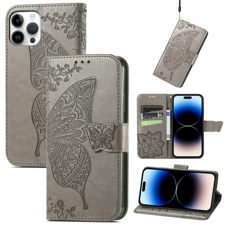 For iPhone 14 Pro Butterfly Embossing Leather Case