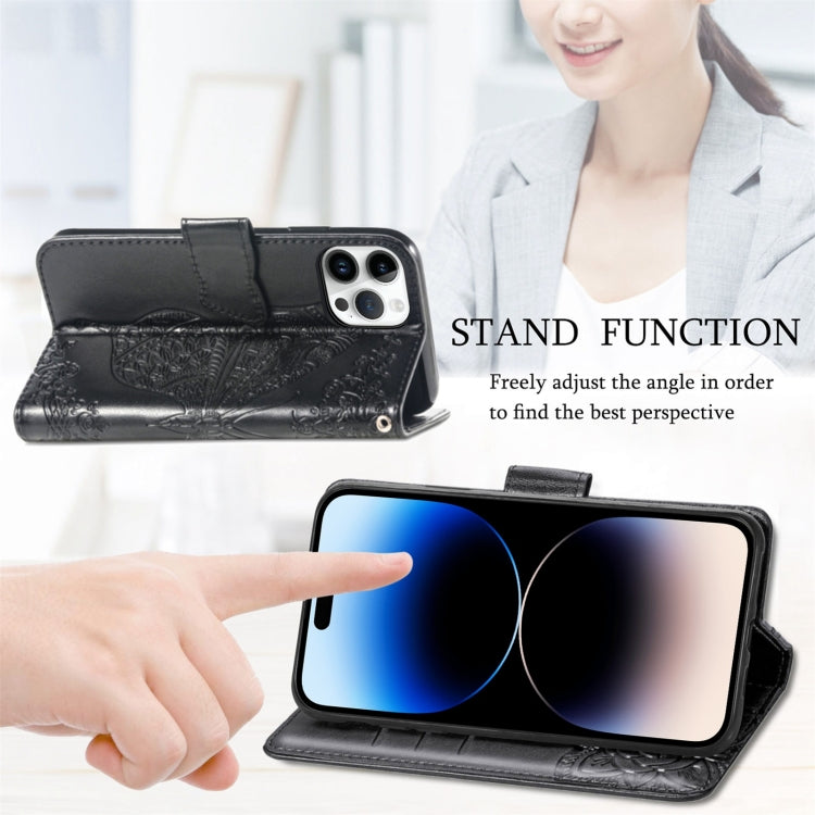 For iPhone 14 Pro Butterfly Embossing Leather Case