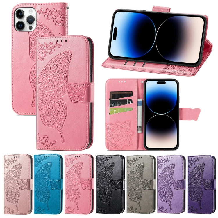 For iPhone 14 Pro Butterfly Embossing Leather Case