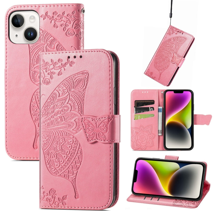 For iPhone 14 Butterfly Embossing Leather Case