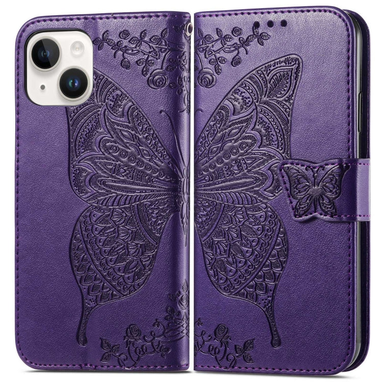 For iPhone 14 Butterfly Embossing Leather Case