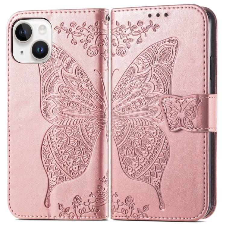 For iPhone 14 Butterfly Embossing Leather Case
