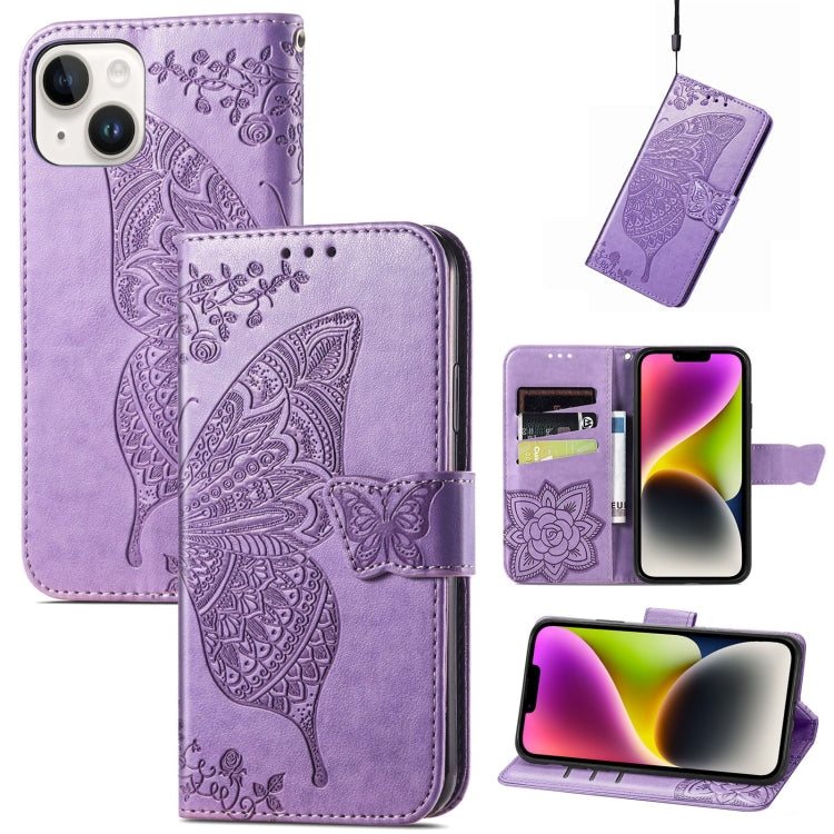 For iPhone 14 Butterfly Embossing Leather Case