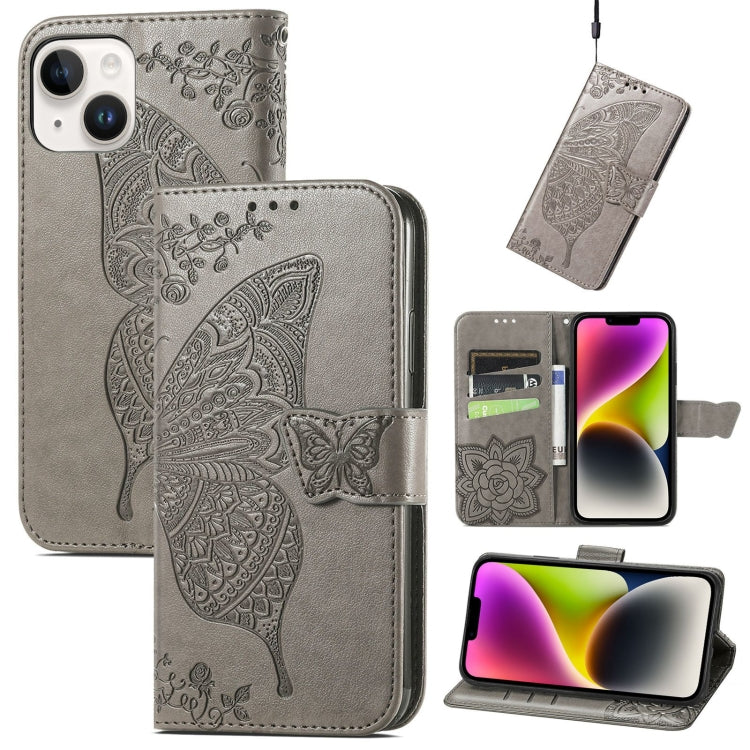 For iPhone 14 Butterfly Embossing Leather Case