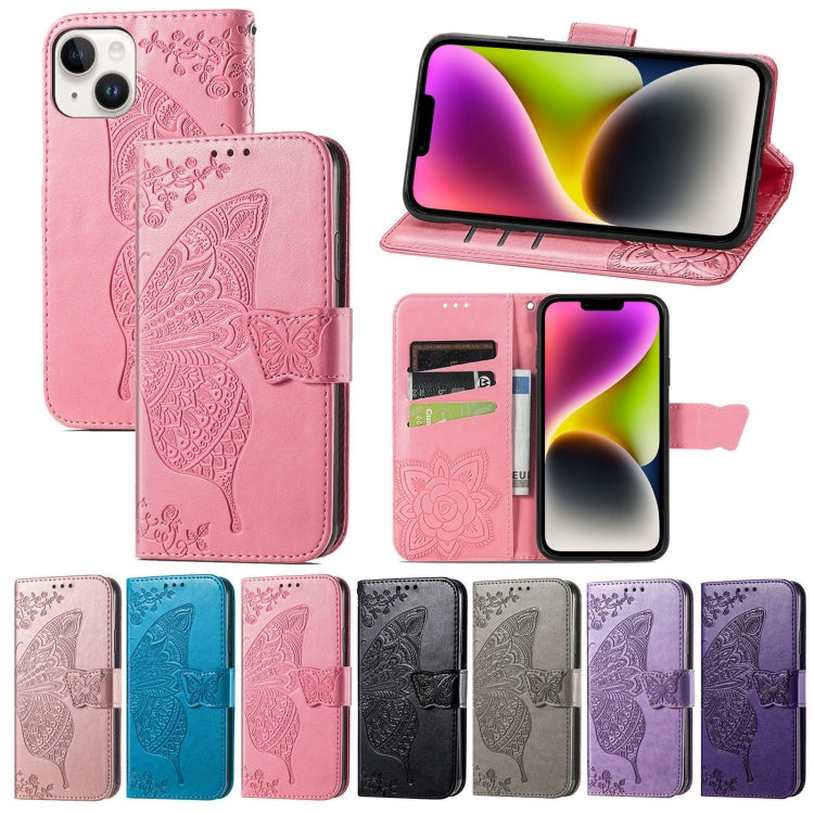 For iPhone 14 Butterfly Embossing Leather Case