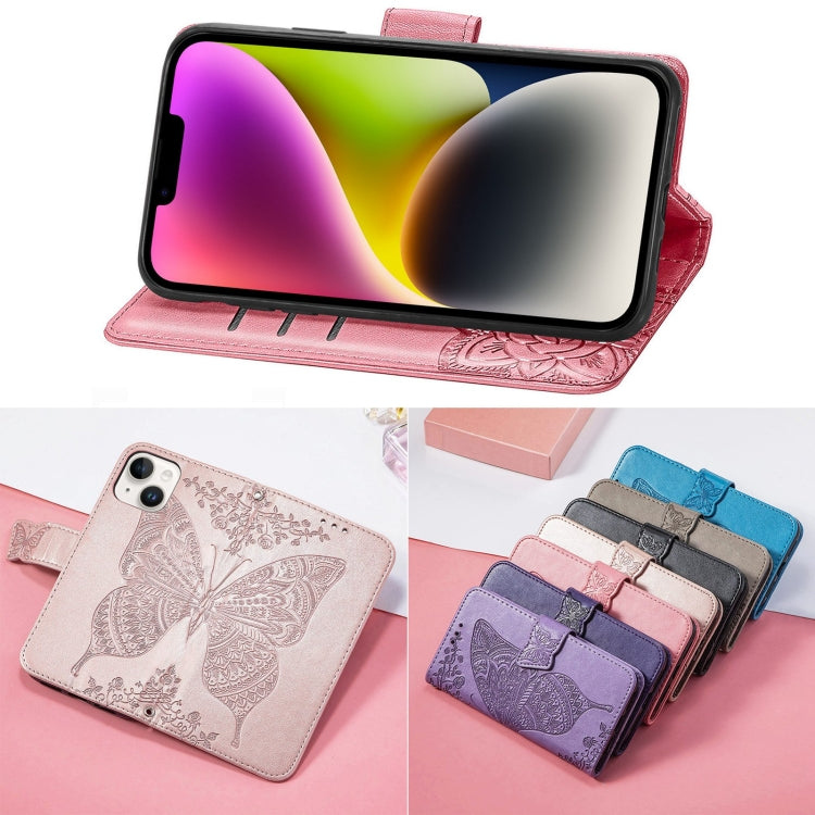 For iPhone 14 Plus Butterfly Embossing Leather Case