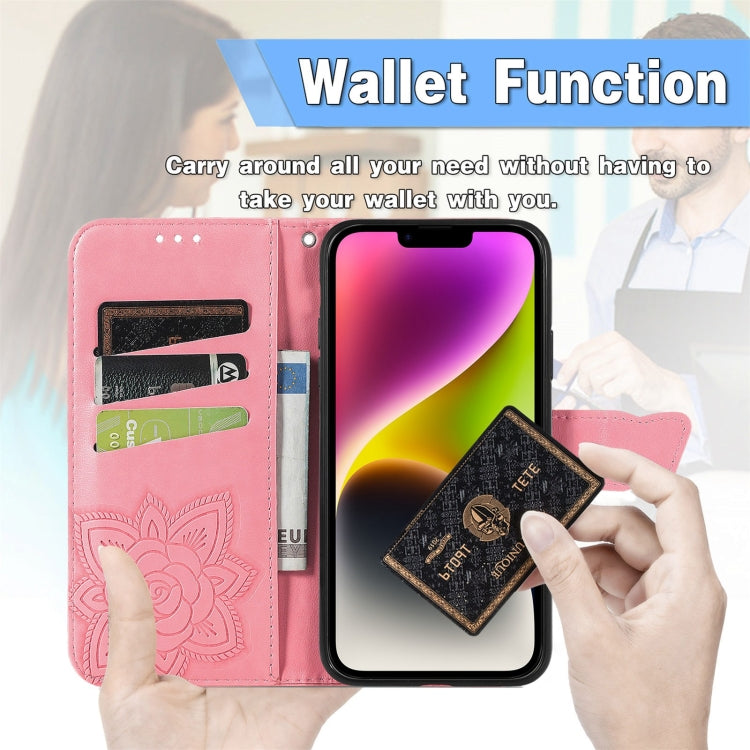 For iPhone 14 Plus Butterfly Embossing Leather Case