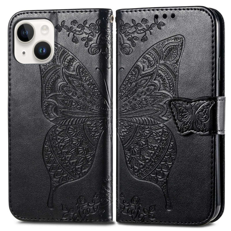 For iPhone 14 Plus Butterfly Embossing Leather Case