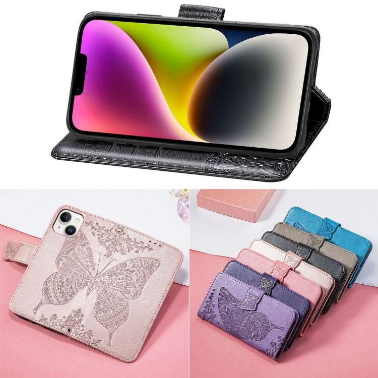 For iPhone 14 Plus Butterfly Embossing Leather Case