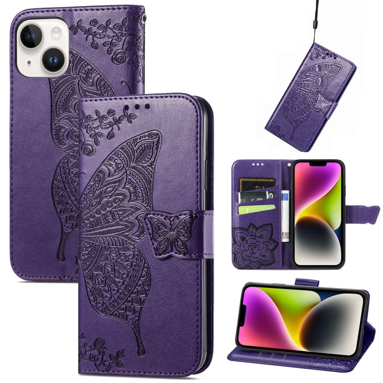 For iPhone 14 Plus Butterfly Embossing Leather Case