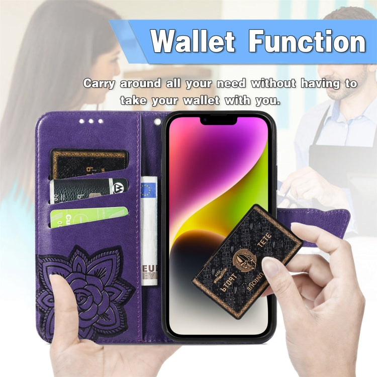For iPhone 14 Plus Butterfly Embossing Leather Case