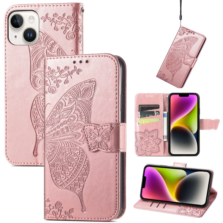 For iPhone 14 Plus Butterfly Embossing Leather Case