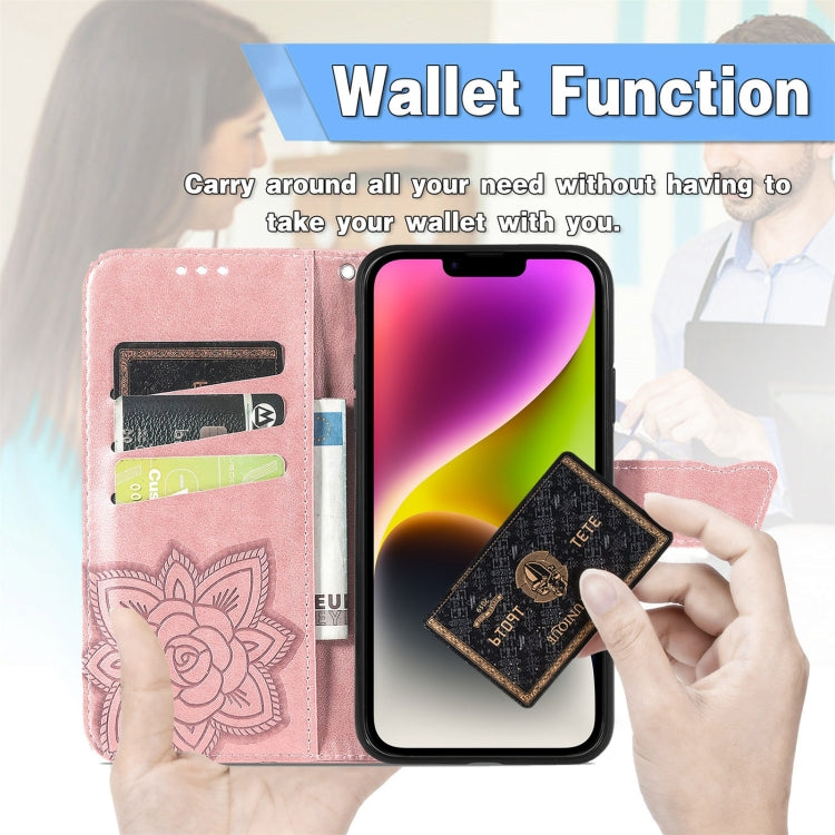 For iPhone 14 Plus Butterfly Embossing Leather Case