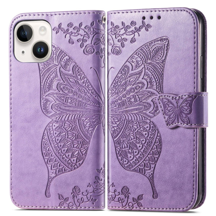 For iPhone 14 Plus Butterfly Embossing Leather Case