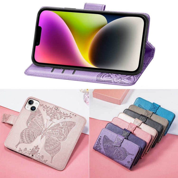 For iPhone 14 Plus Butterfly Embossing Leather Case