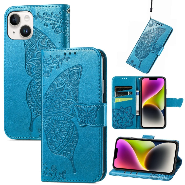For iPhone 14 Plus Butterfly Embossing Leather Case