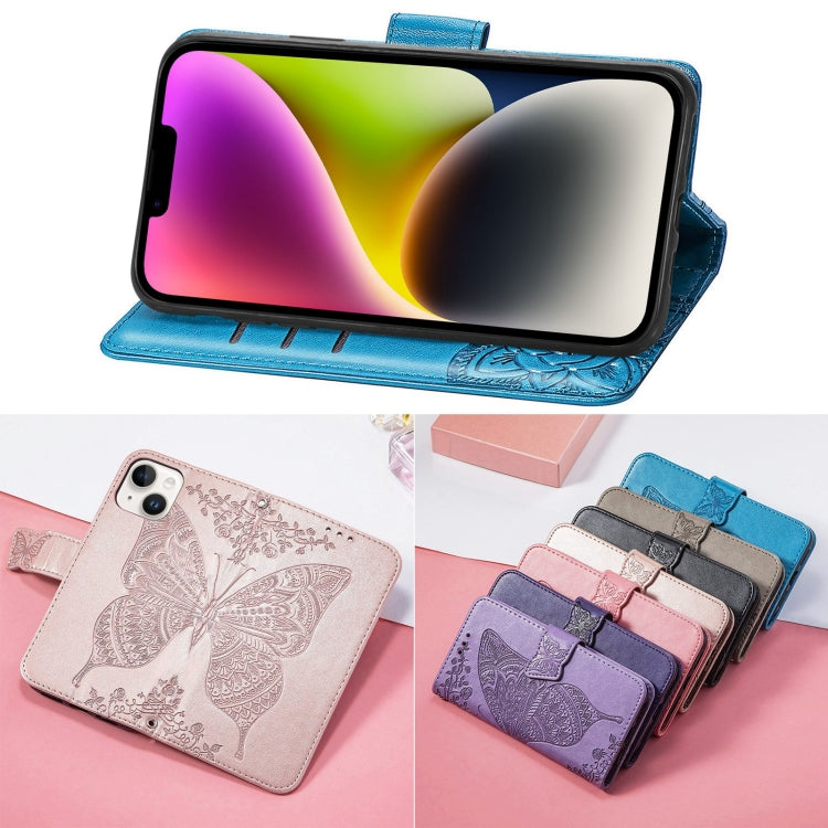 For iPhone 14 Plus Butterfly Embossing Leather Case
