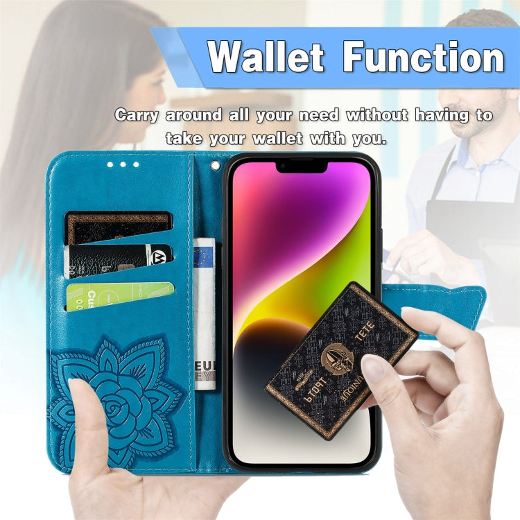 For iPhone 14 Plus Butterfly Embossing Leather Case