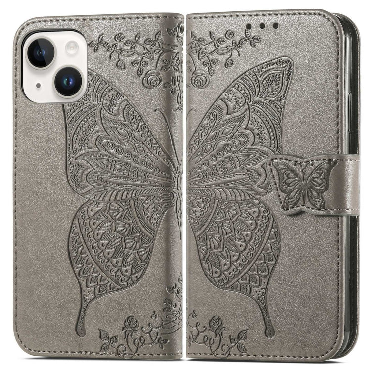 For iPhone 14 Plus Butterfly Embossing Leather Case