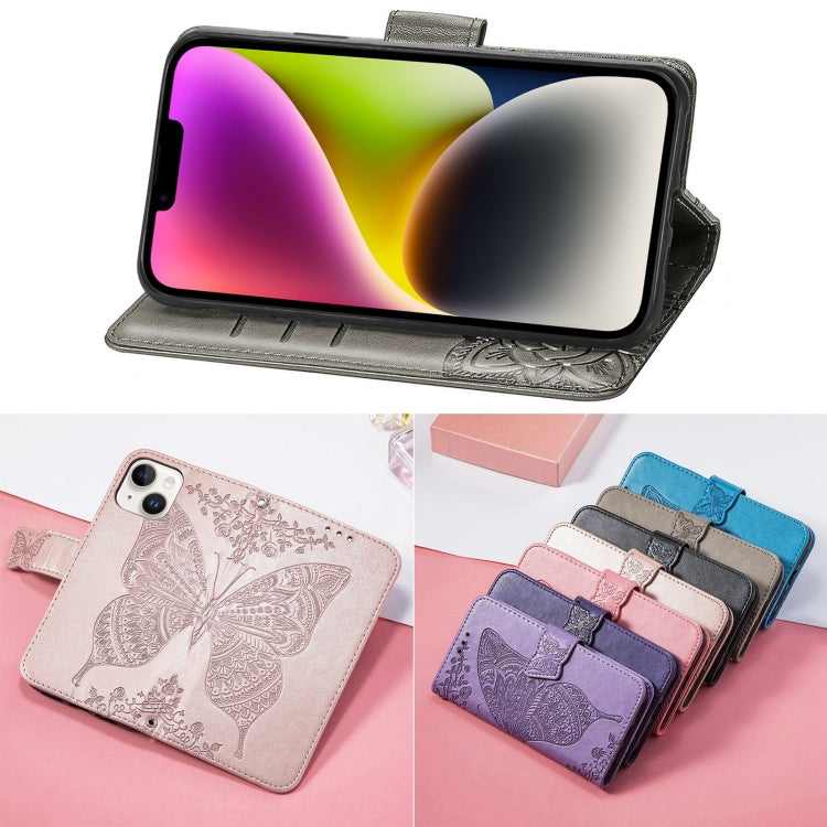 For iPhone 14 Plus Butterfly Embossing Leather Case