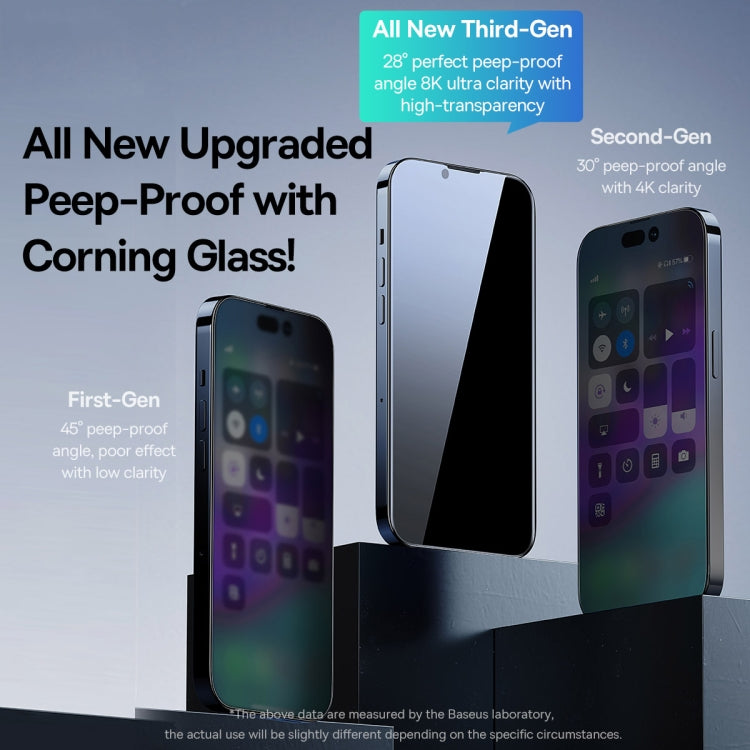 For iPhone 14 Pro 2pcs Baseus 0.4mm Corning Peep-proof Tempered Glass Film
