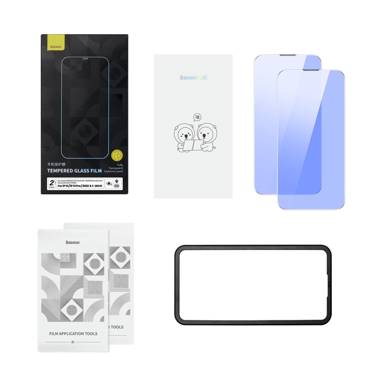 For iPhone 14 Plus / 13 Pro Max Baseus 2pcs 0.4mm Corning Anti Blue-ray Tempered Glass Film