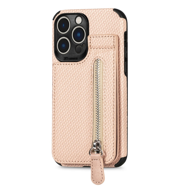For iPhone 14 Pro Carbon Fiber Vertical Flip Zipper Phone Case