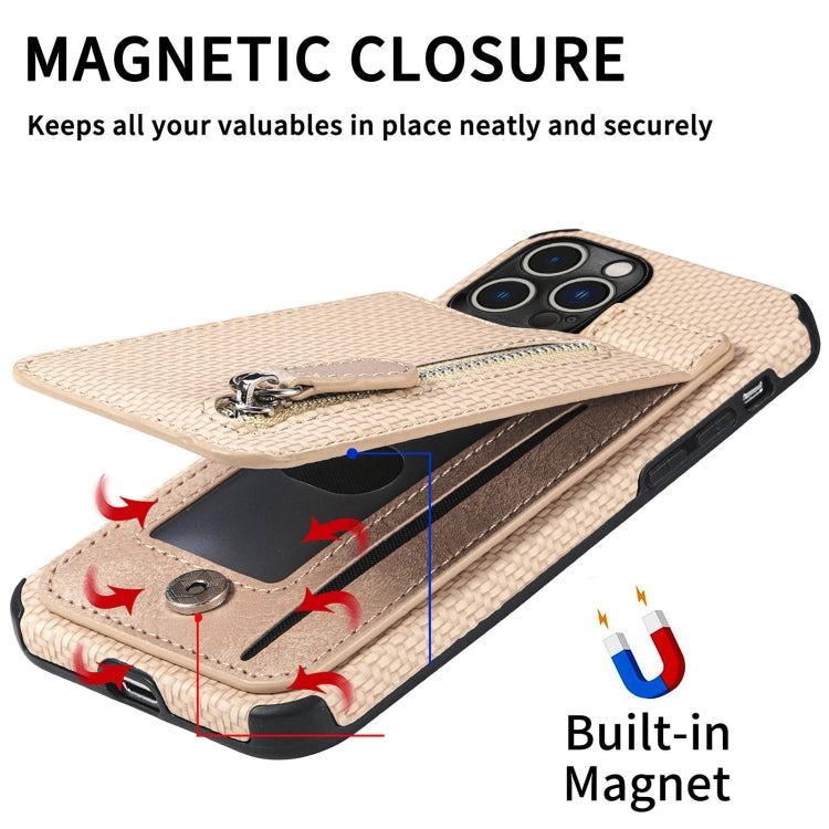 For iPhone 14 Pro Carbon Fiber Vertical Flip Zipper Phone Case