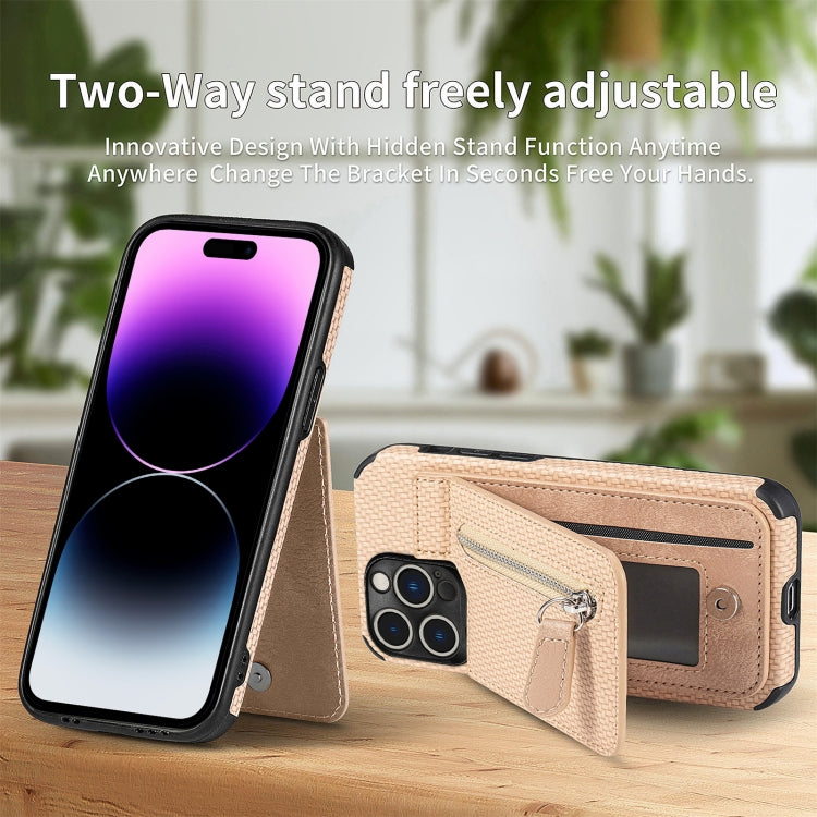 For iPhone 14 Pro Carbon Fiber Vertical Flip Zipper Phone Case