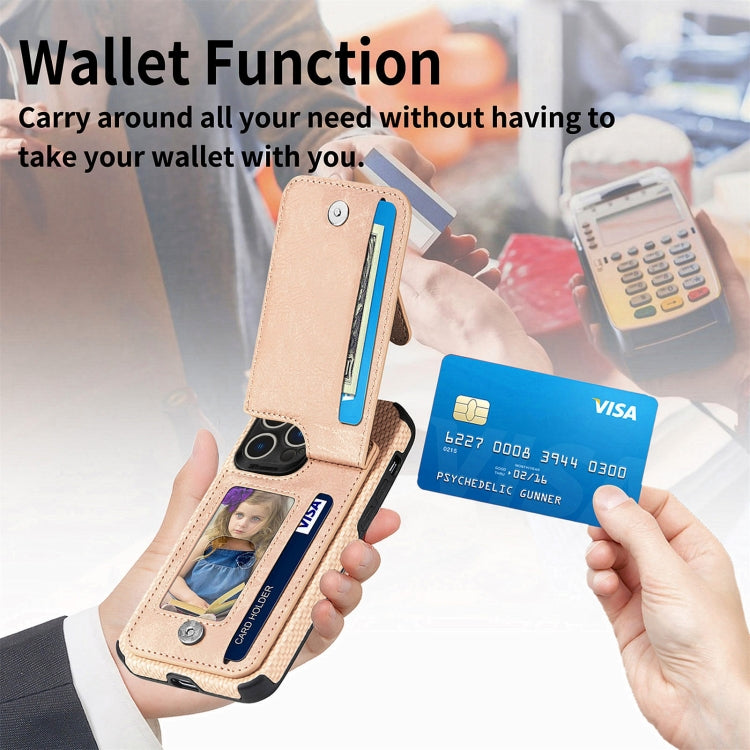 For iPhone 14 Pro Carbon Fiber Vertical Flip Zipper Phone Case