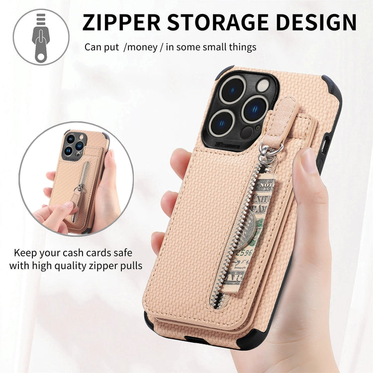 For iPhone 14 Pro Carbon Fiber Vertical Flip Zipper Phone Case