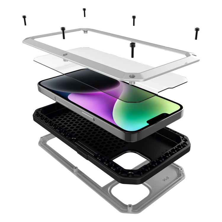 For iPhone 14 Shockproof Waterproof Silicone + Zinc Alloy Case