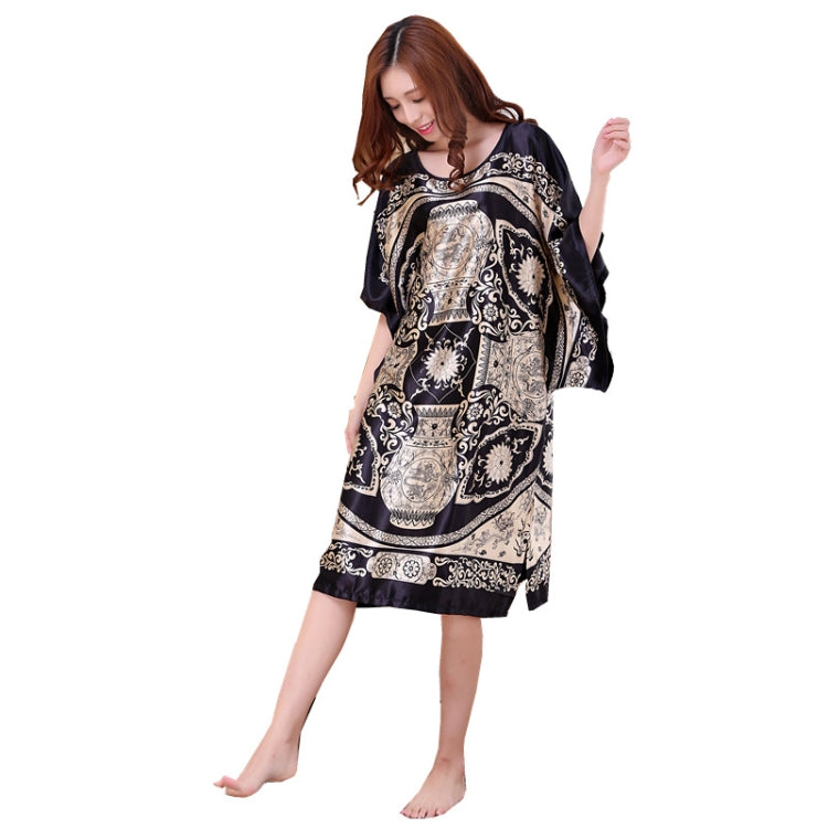 Silk Print Loose Loungewear Ladies Nightdress, Size:Free Size(Coffee)