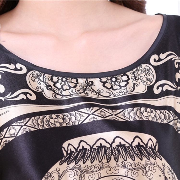 Silk Print Loose Loungewear Ladies Nightdress, Size:Free Size(Coffee)