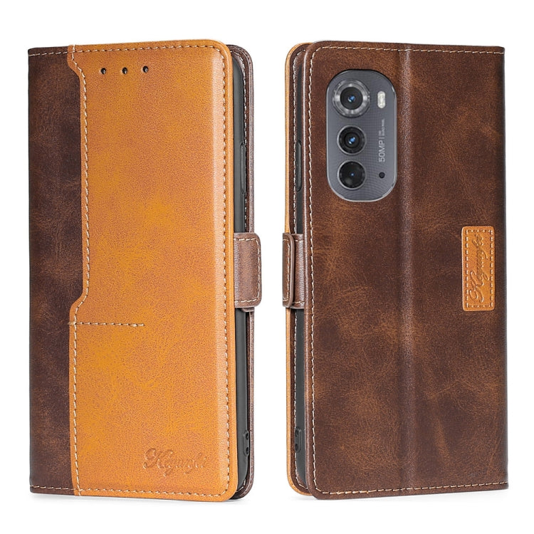 For Motorola Edge 2022 Contrast Color Side Buckle Leather Phone Case