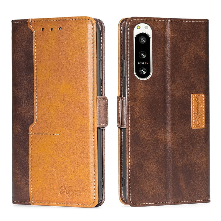 For Sony Xperia 5 IV Contrast Color Side Buckle Leather Phone Case