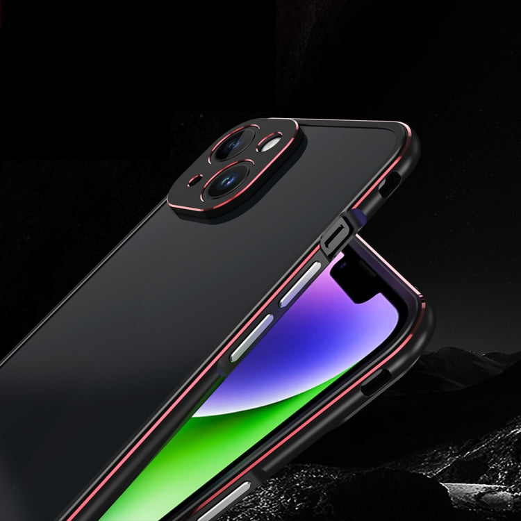 For iPhone 14 Plus Aurora Series Lens Protector + Metal Frame Phone Case