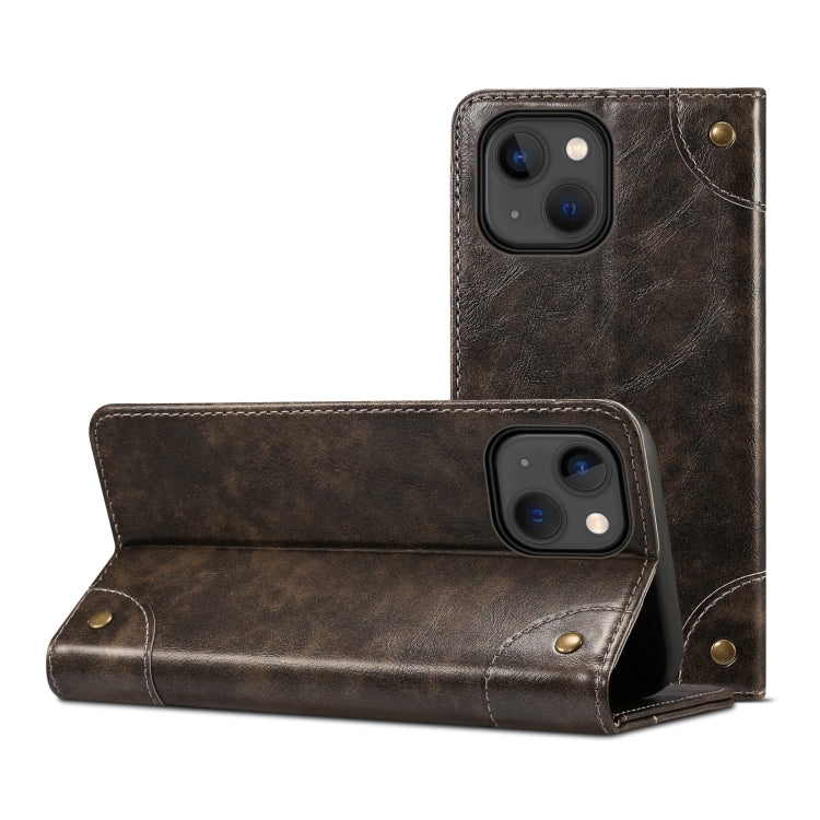 For iPhone 14 Plus Baroque Simple Flip Leather Phone Case