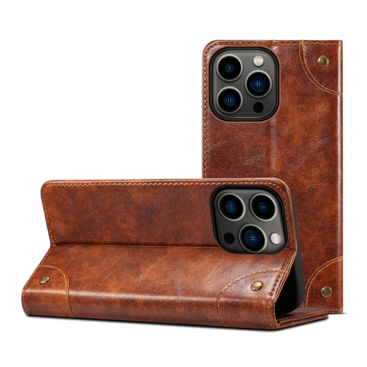 For iPhone 14 Pro Max Baroque Simple Flip Leather Phone Case