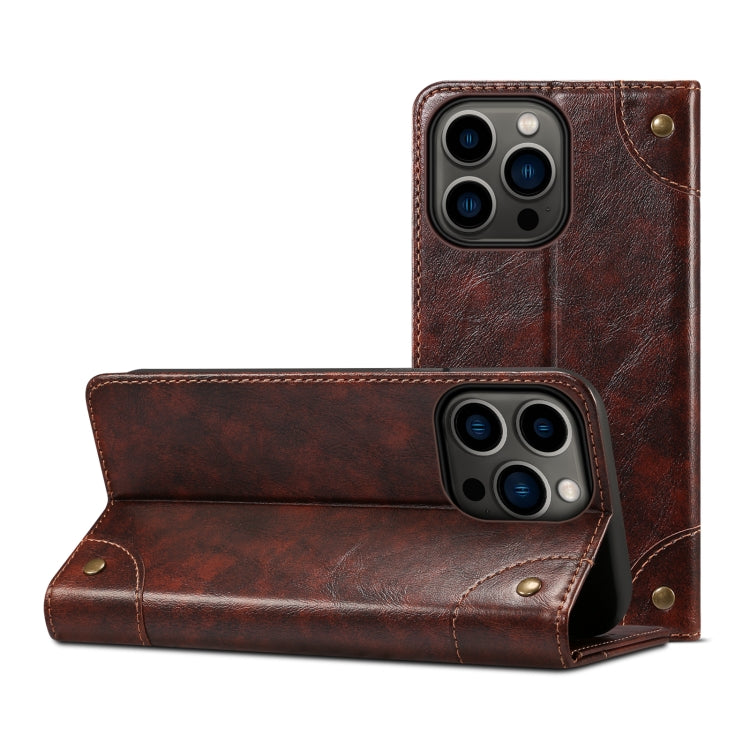 For iPhone 14 Pro Max Baroque Simple Flip Leather Phone Case