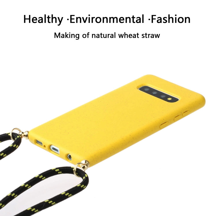 For Galaxy S10 Wheat Straw Material + TPU Protective Case with Lanyard