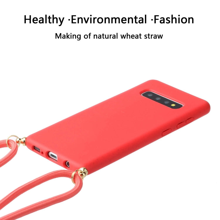 For Galaxy S10 Wheat Straw Material + TPU Protective Case with Lanyard