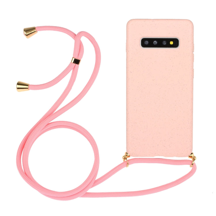 For Galaxy S10 Wheat Straw Material + TPU Protective Case with Lanyard