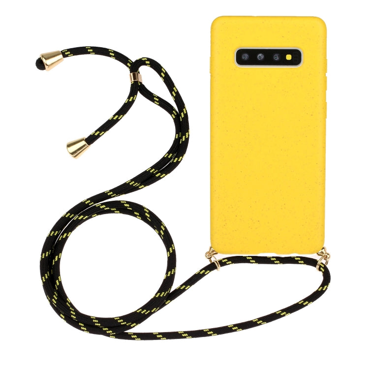 For Galaxy S10 Plus Wheat Straw Material + TPU Protective Case with Lanyard